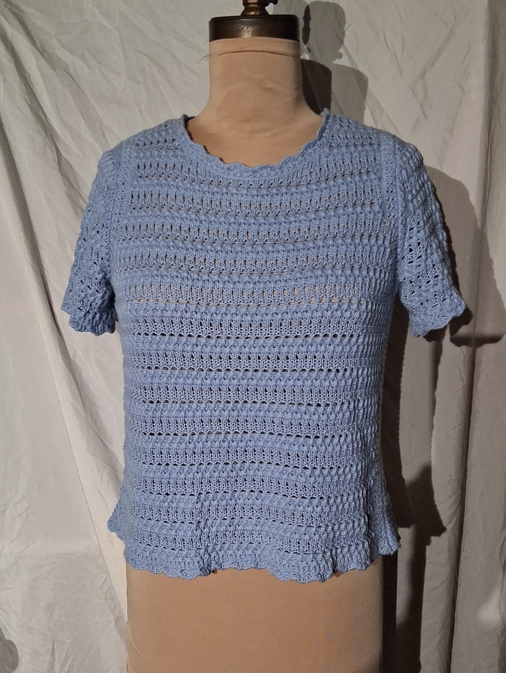 Ann Taylor Sky Blue Crochet Short Sleeve Sweater